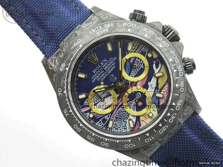 1222 Daytona DIW Carbon OMF Best Edition Blue Paint Dial on Deep Blue Nylon Strap A Tailored 2842